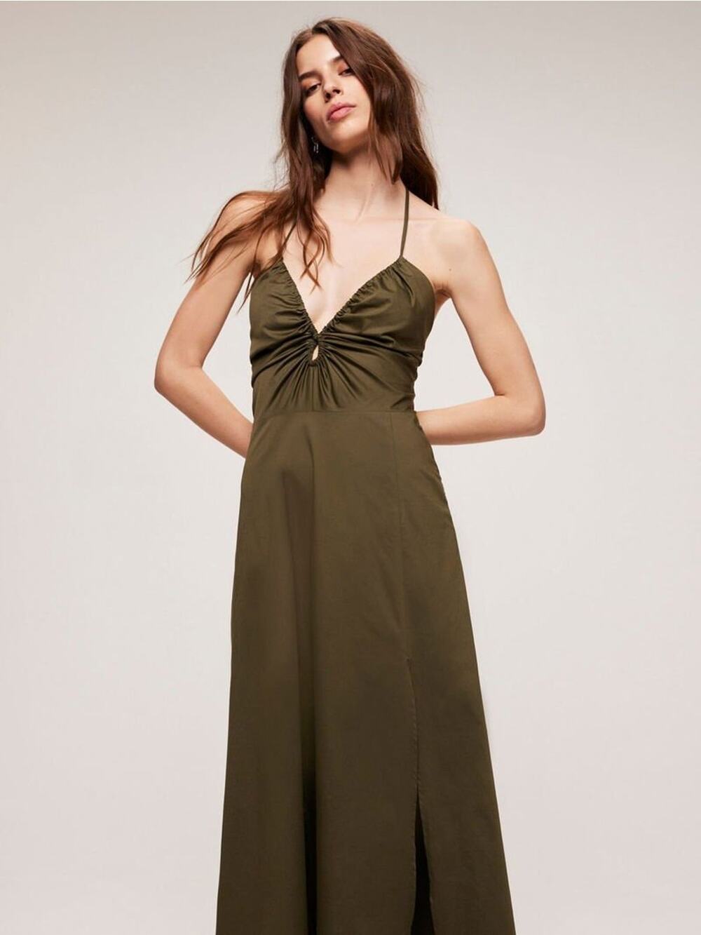 Mint Velvet Green Cotton Halter Maxi Dress, Romantic, Cutout, Size Small